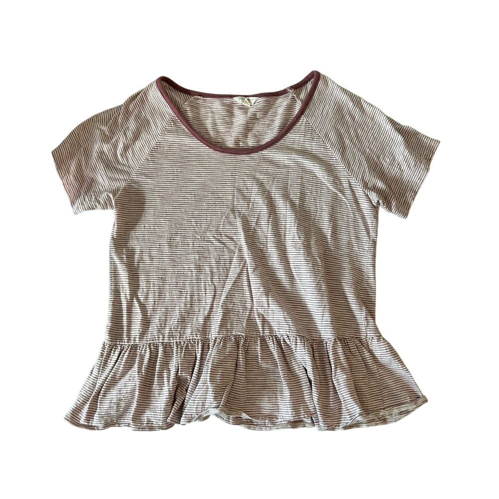 Lucky Brand Brown and Cream Striped Peplum‎ Top Boho Preppy Casual Cotton